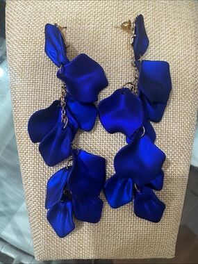Blue Petal Drop Earrings - Elegant Statement Earrings